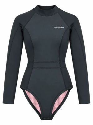 Custom Black Long Sleeve One Piece Wetsuit with Back Zip, front view