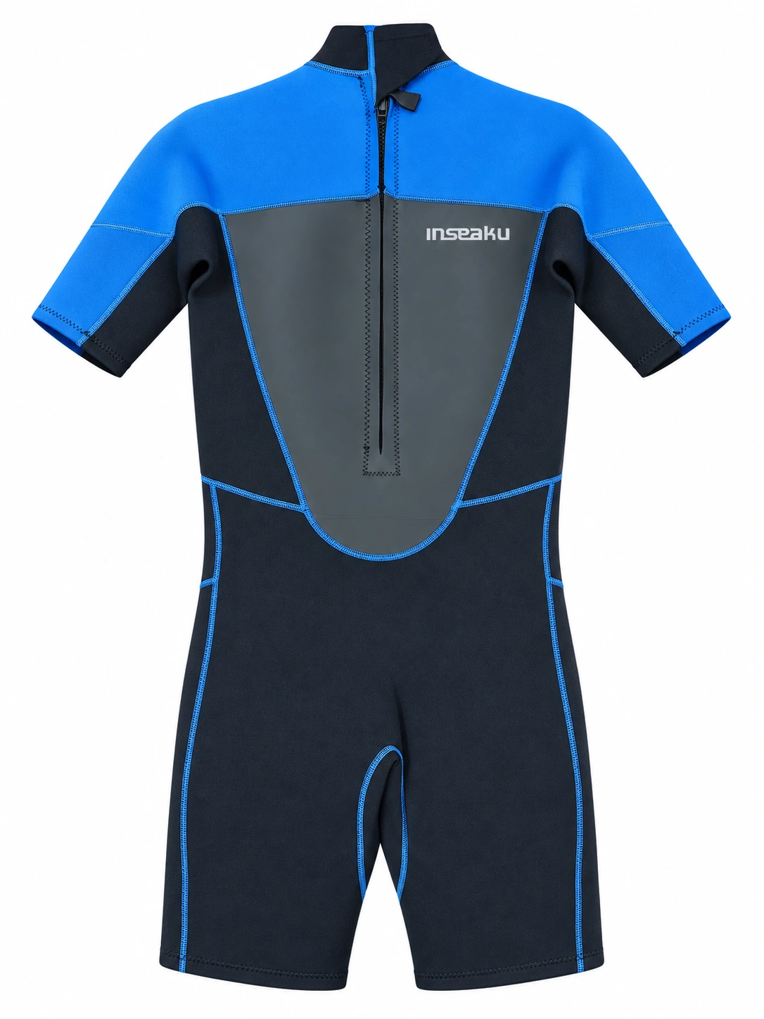 Custom Blue Shoulder Back Zip Shorty Wetsuit, back view
