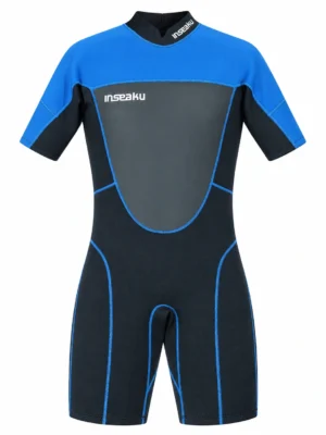 Custom Blue Shoulder Back Zip Shorty Wetsuit, front view