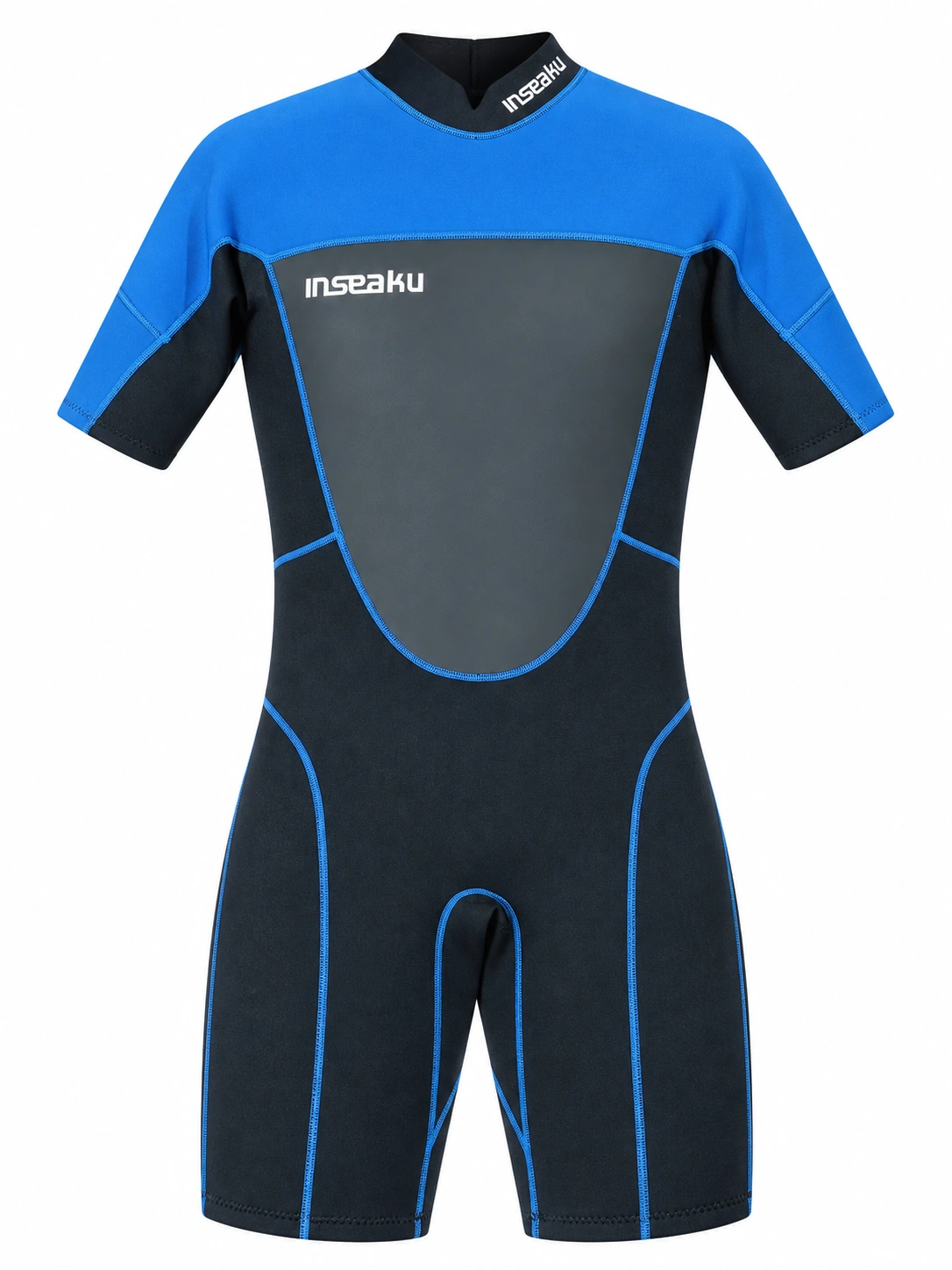 Custom Blue Shoulder Back Zip Shorty Wetsuit, front view