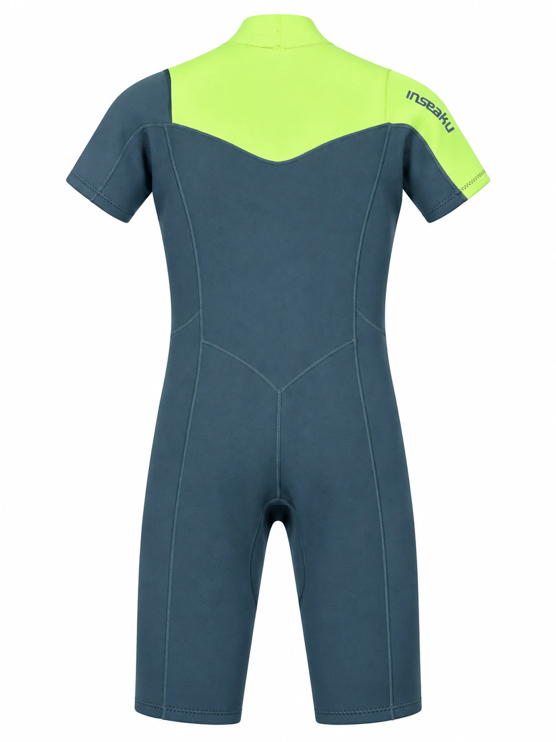 Custom Fluorescent Yellow Shoulder Chest Zip Shorty Wetsuit, back view