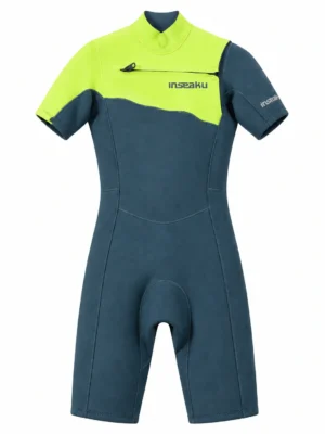 Custom Fluorescent Yellow Shoulder Chest Zip Shorty Wetsuit, front view