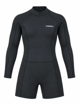 Custom Black Long Sleeve Short Leg Wetsuit with Back Zip, front view