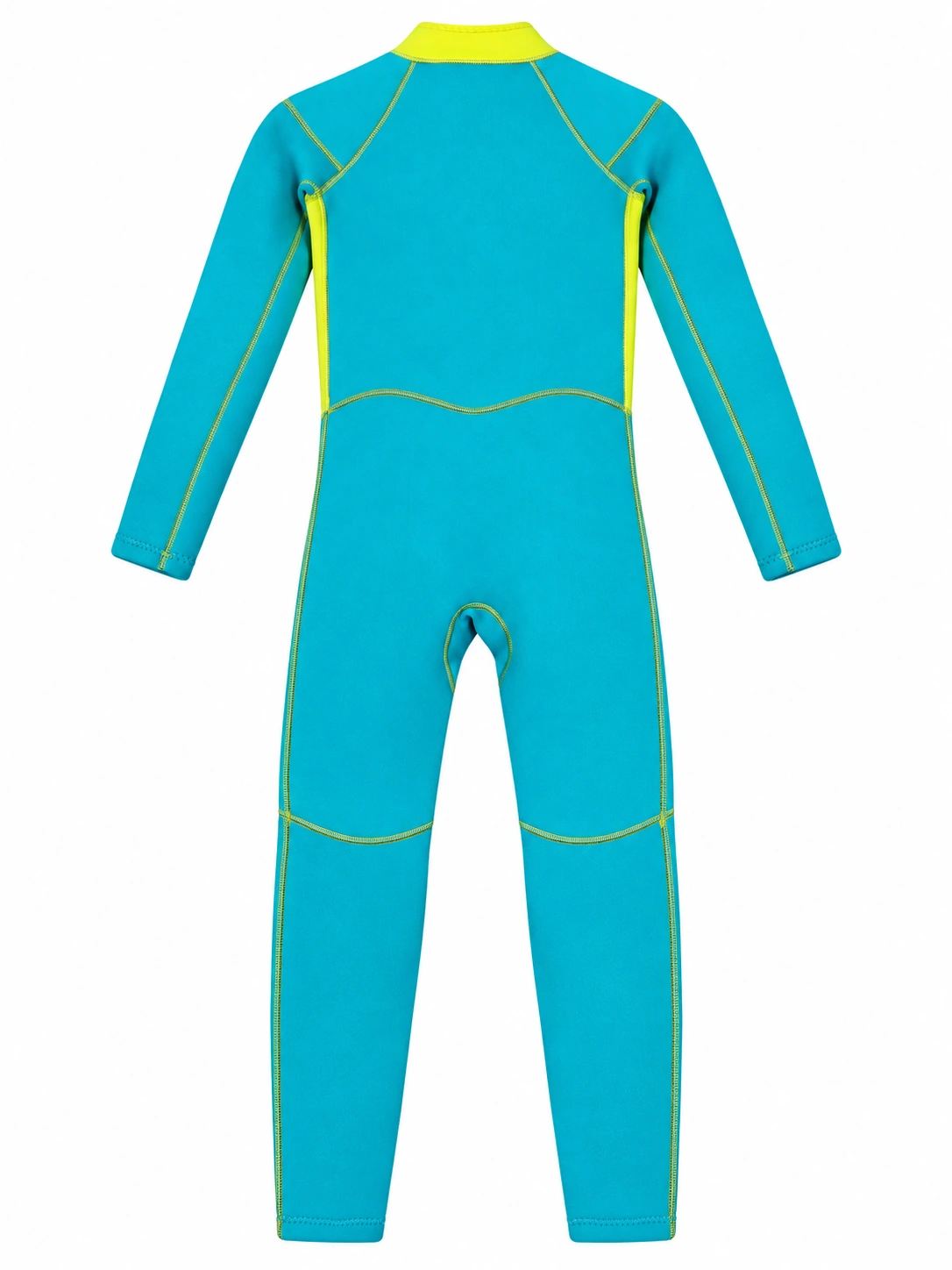Custom Blue Green and Yellow Front Zip Full Wetsuit, back view