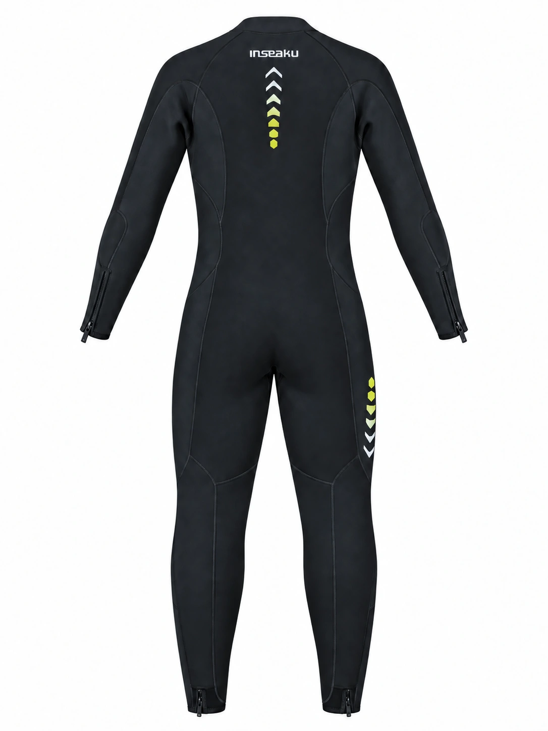 Custom Black and Yellow Green Front Zip Full Wetsuit, back view