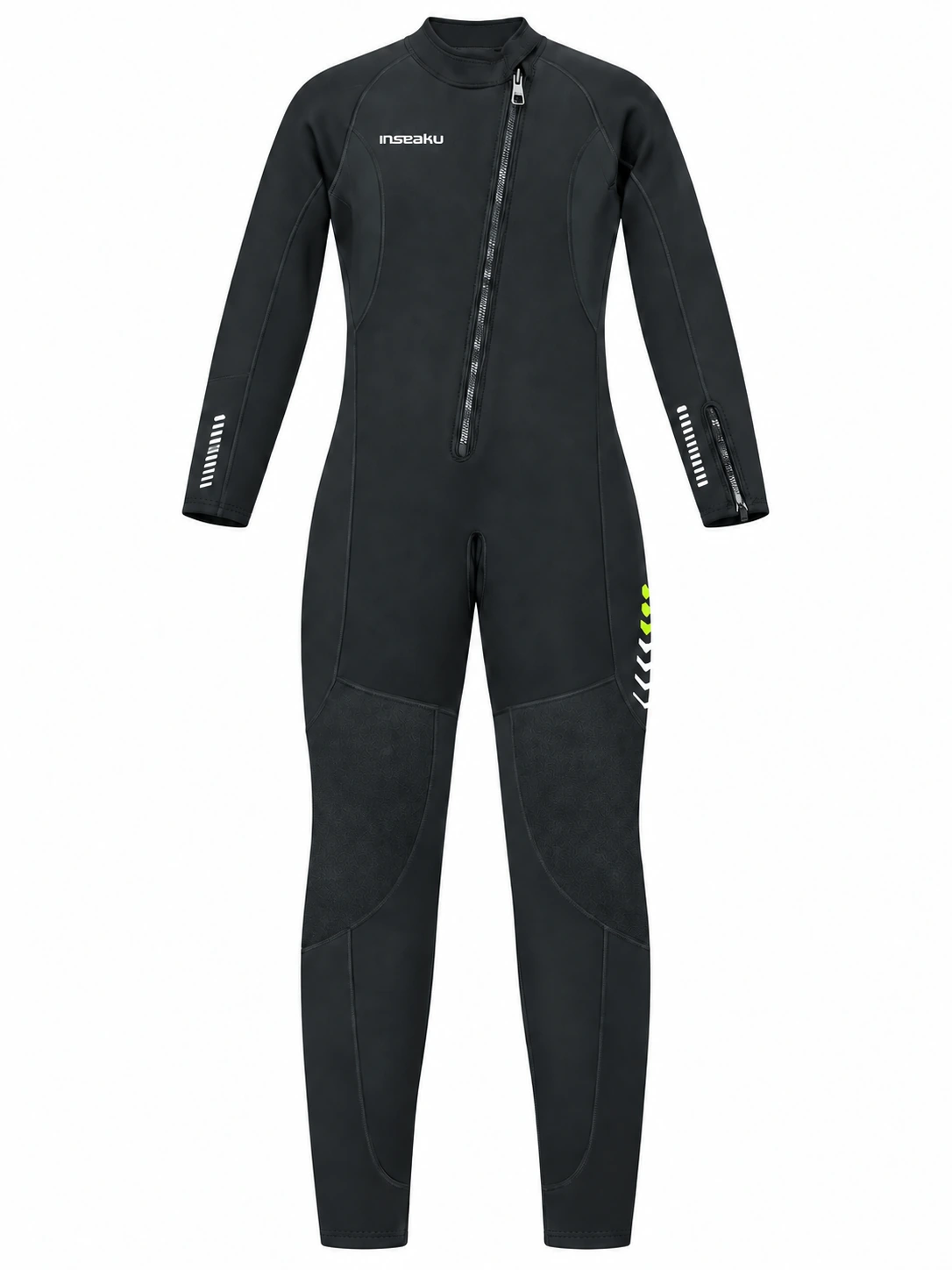 Custom Black and Yellow Green Front Zip Full Wetsuit, front view