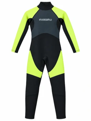Custom Fluorescent Yellow Panel Back Zip Full Wetsuit, front view