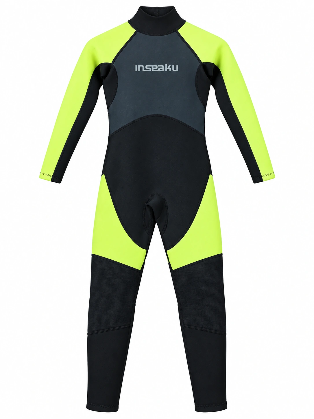 Custom Fluorescent Yellow Panel Back Zip Full Wetsuit, front view