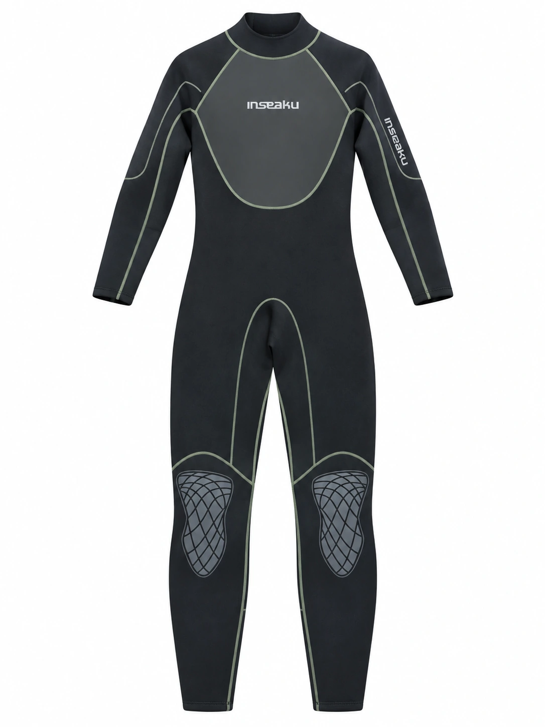 Custom Black and Green Trim Back Zip Full Wetsuit, front view
