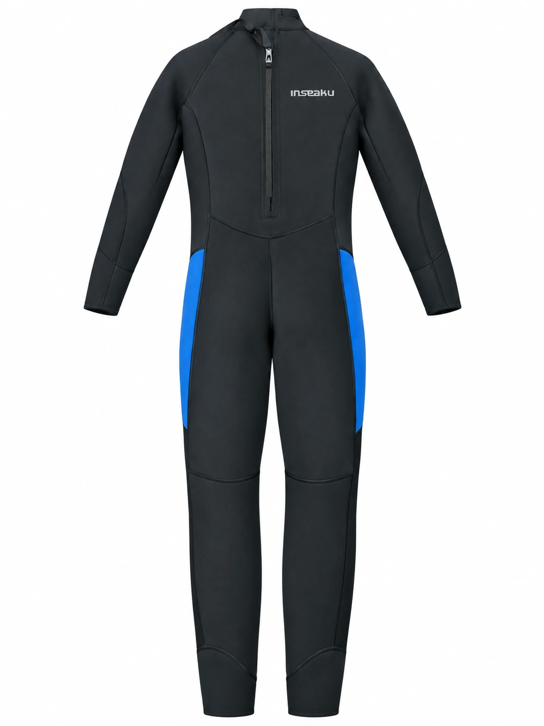 Custom Blue Side Panel Back Zip Full Wetsuit, back view