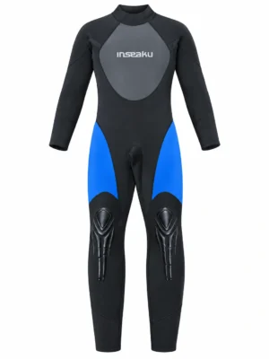Custom Blue Side Panel Back Zip Full Wetsuit, front view