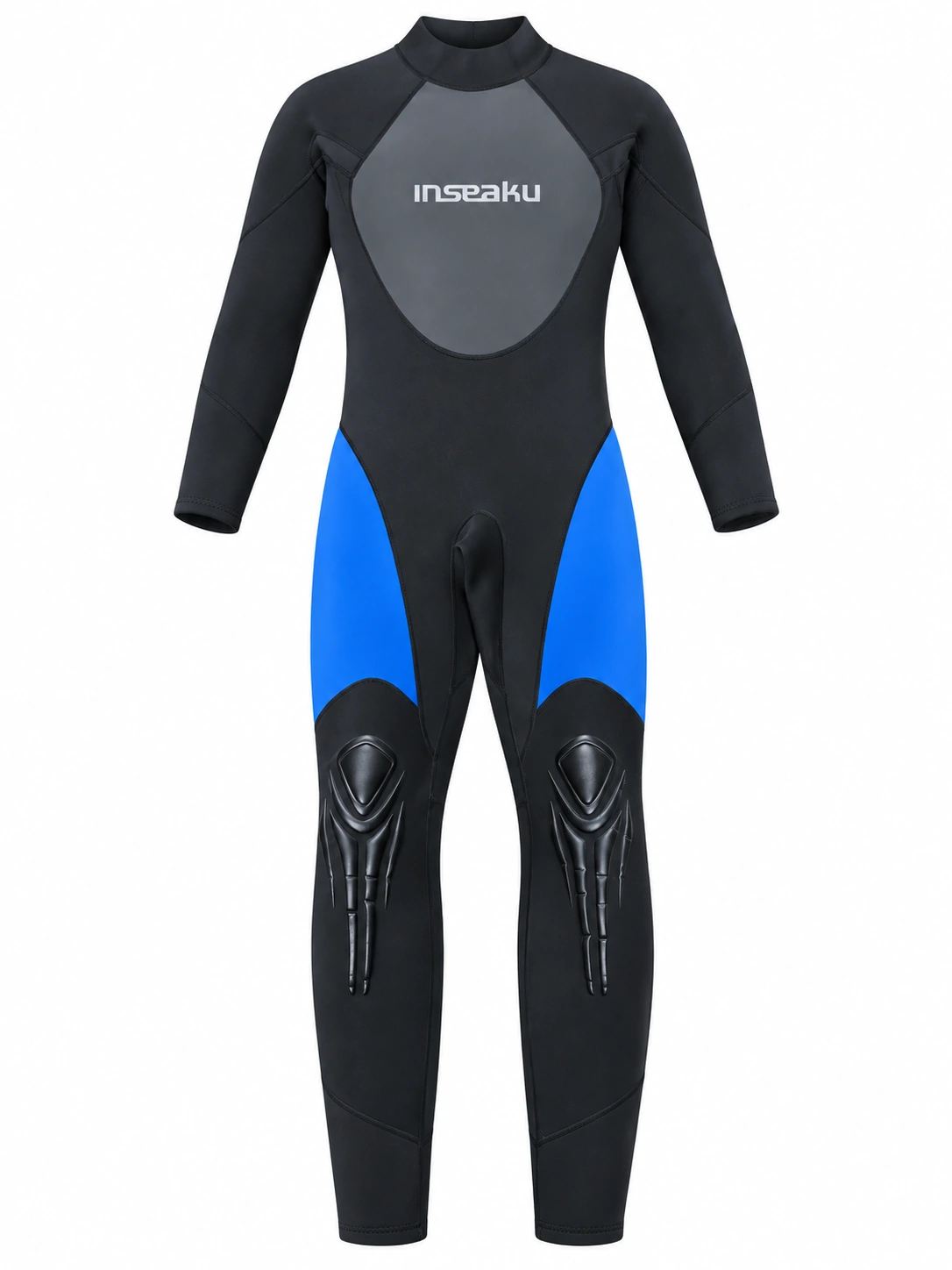 Custom Blue Side Panel Back Zip Full Wetsuit, front view
