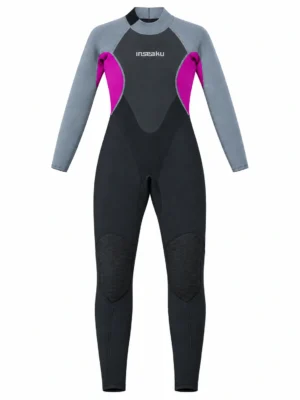 Custom Gray Sleeve and Pink Panel Back Zip Full Wetsuit, front view