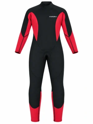 Custom Red and Black Back Zip Full Wetsuit, front view