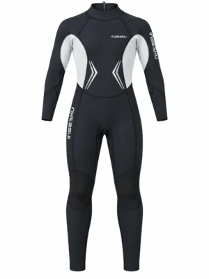 Custom Gray and Black Panel Back Zip Full Wetsuit, front view