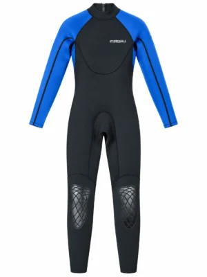 Custom Blue Sleeve Knee Panel Back Zip Full Wetsuit, front view