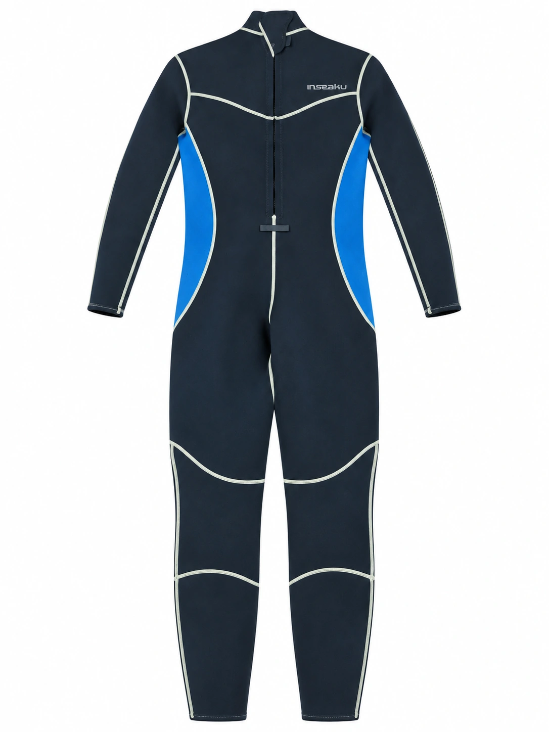 Custom Blue Gray Back Zip Full Wetsuit, back view
