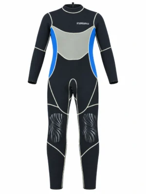 Custom Blue Gray Back Zip Full Wetsuit, front view