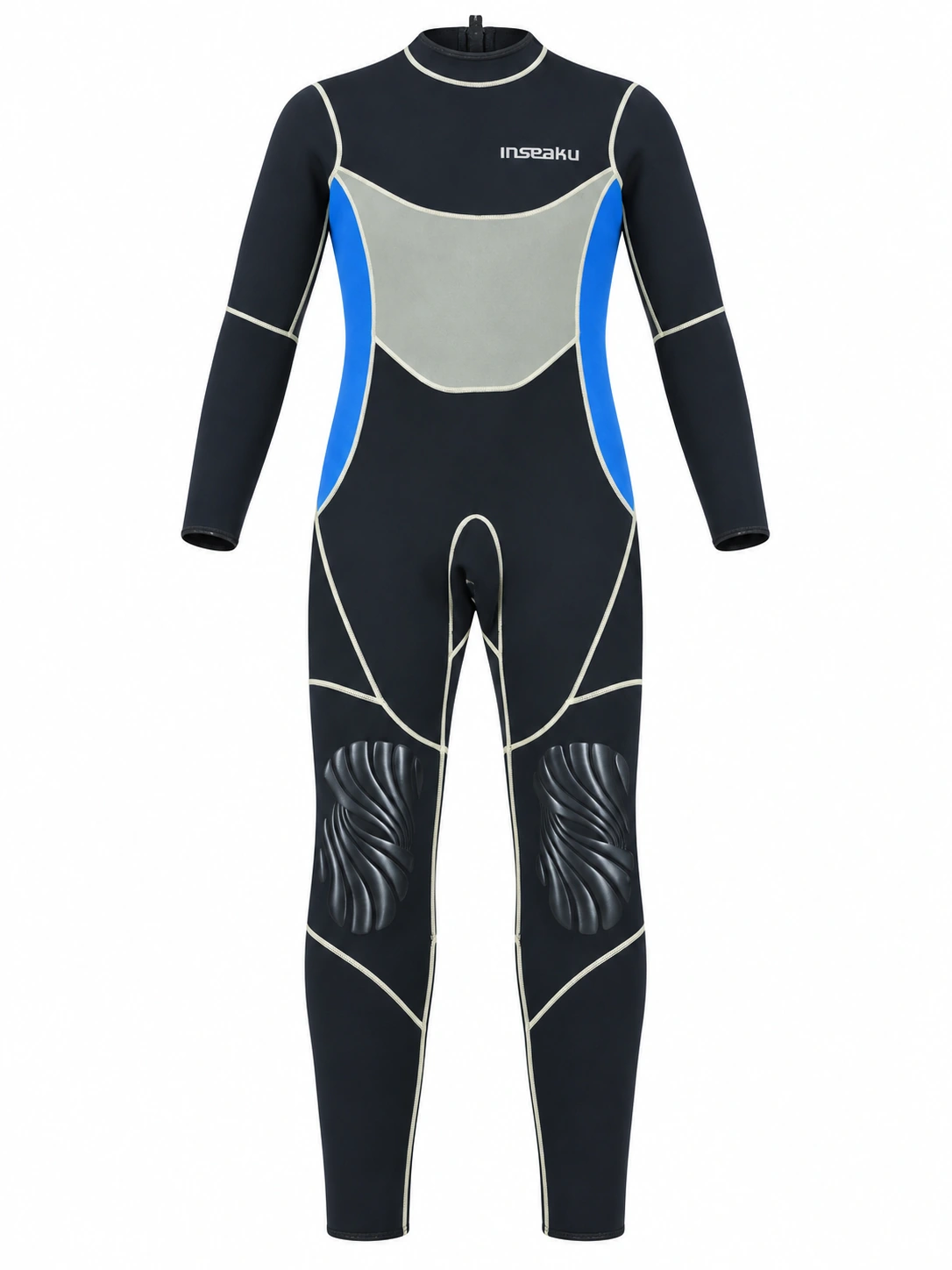 Custom Blue Gray Back Zip Full Wetsuit, front view