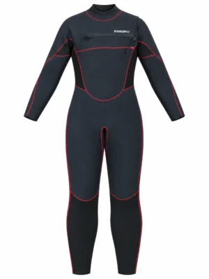 Custom Black and Red Trim Full Wetsuit, front view