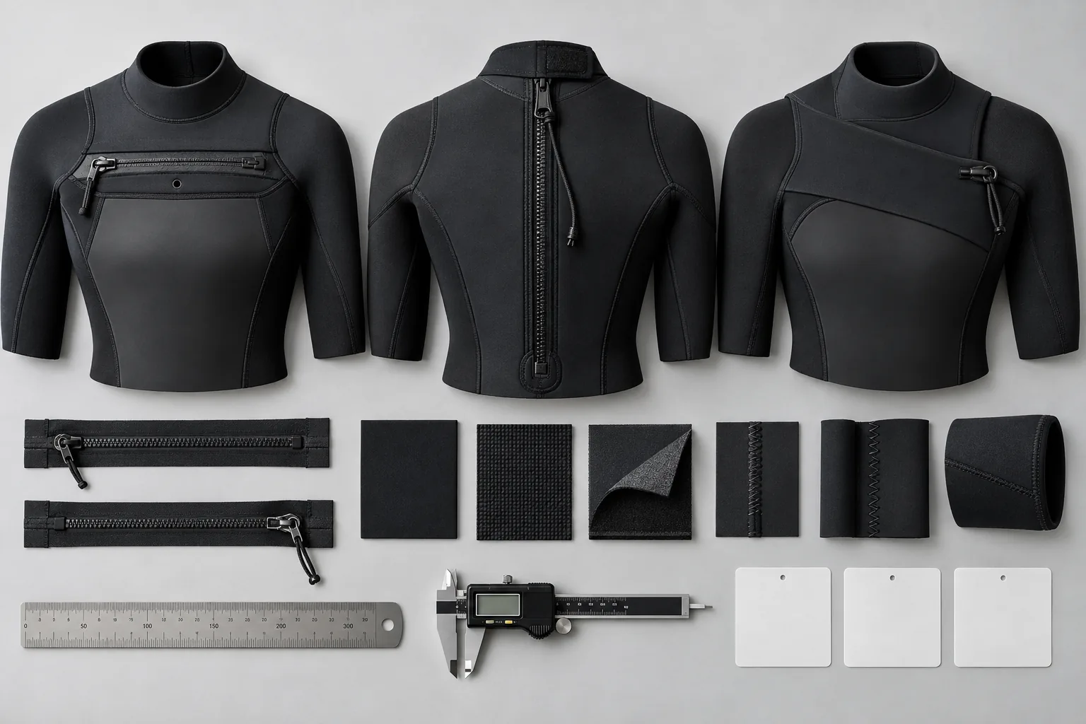 chest zip back zip and zipless wetsuit closure components compared on a specification table