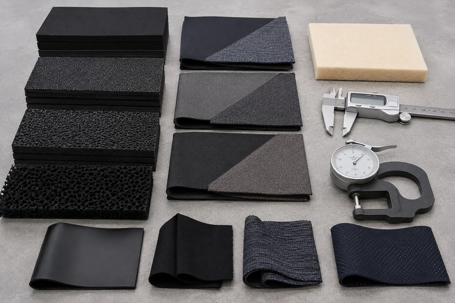 Comparison of generic wetsuit foam, laminated fabrics, smooth-skin and open-cell material samples