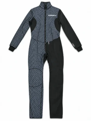 Scale print front zip wetsuit in black and gray, front view with white INSEAKU logo
