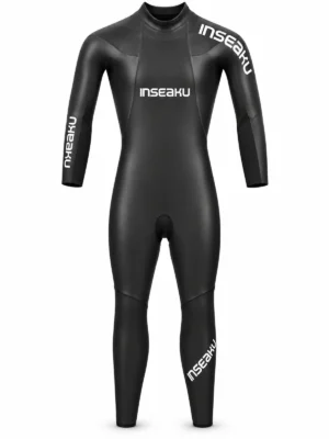 black panel triathlon wetsuit, front view of the INSEAKU custom design