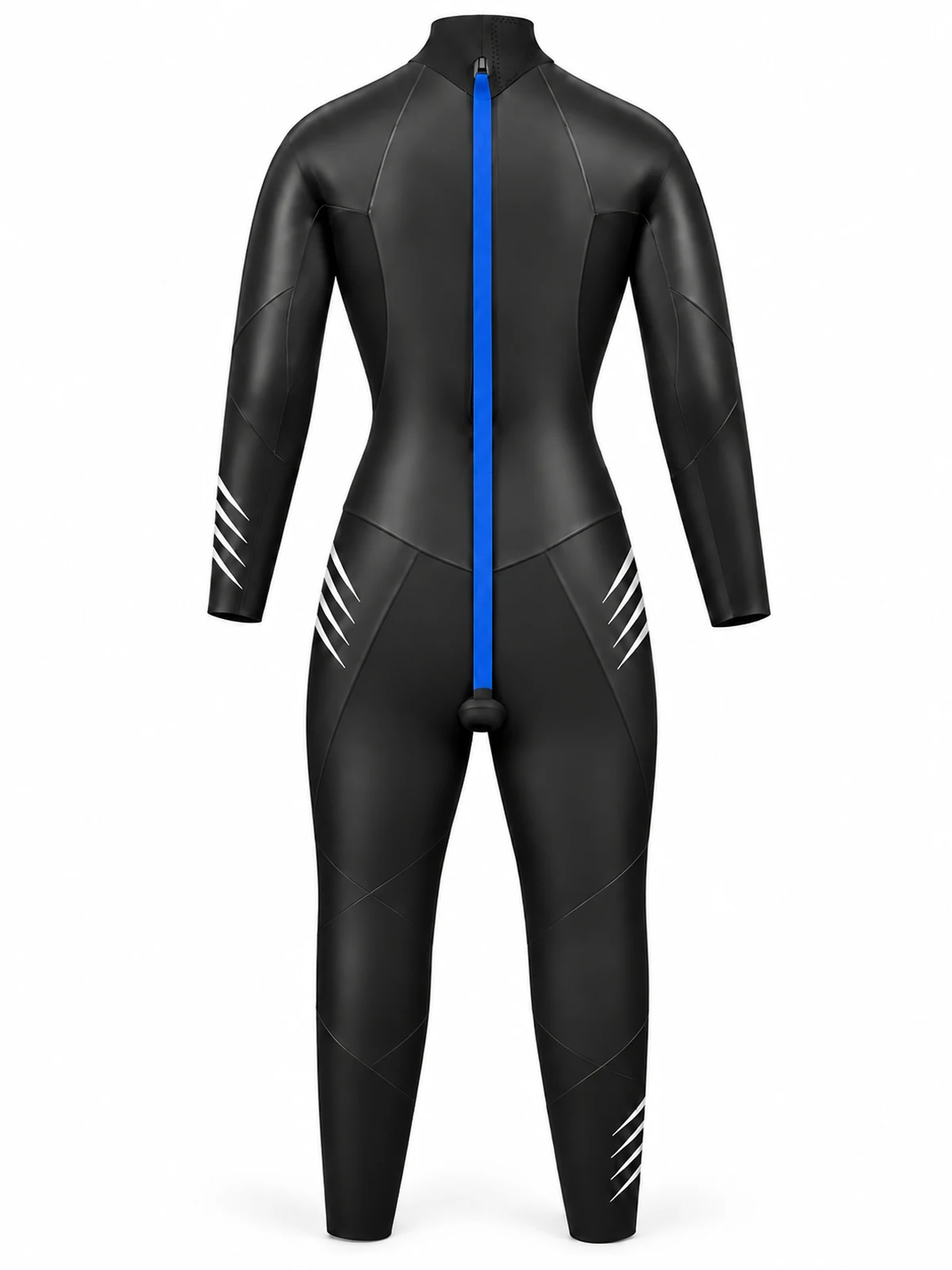 INSEAKU blue accent full sleeve triathlon wetsuit, back view.