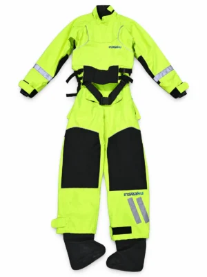 yellow and black drysuit, front view of the INSEAKU custom design
