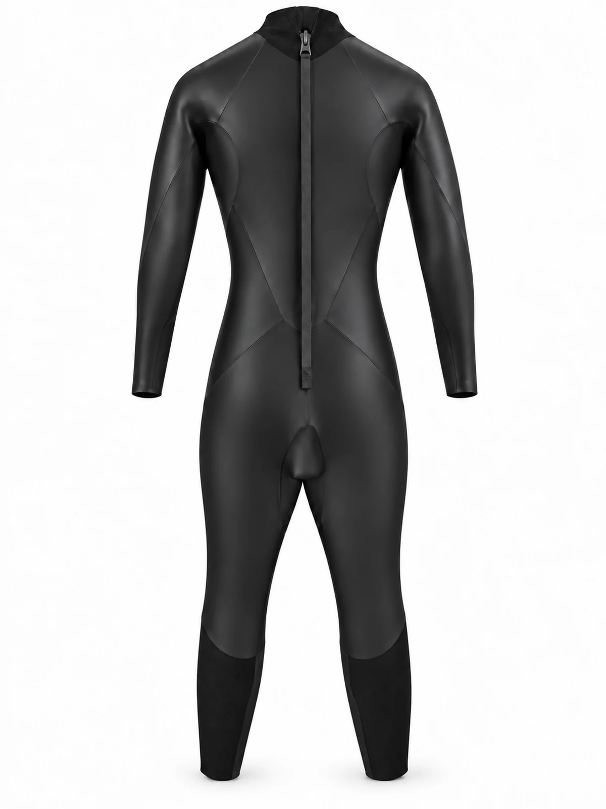 INSEAKU minimal black back zip full sleeve triathlon wetsuit, back view.