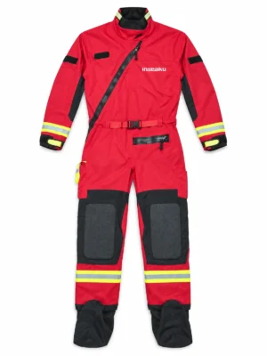 diagonal zip drysuit with yellow bands, front view of the INSEAKU custom design