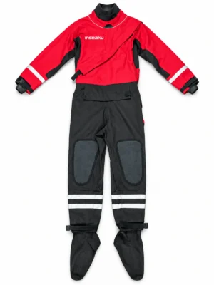 red and black drysuit, front view of the INSEAKU custom design