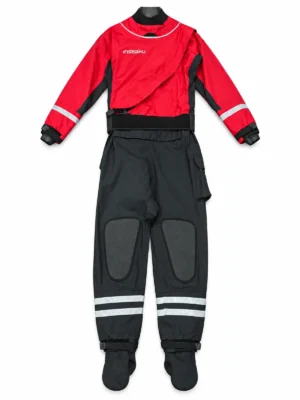 red and black drysuit, front view of the INSEAKU custom design