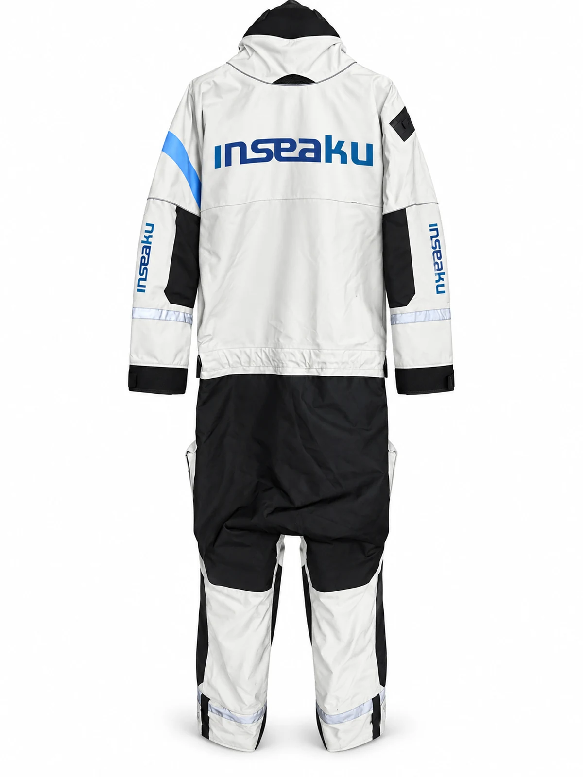 White Black and Blue Hooded Full Suit, back.